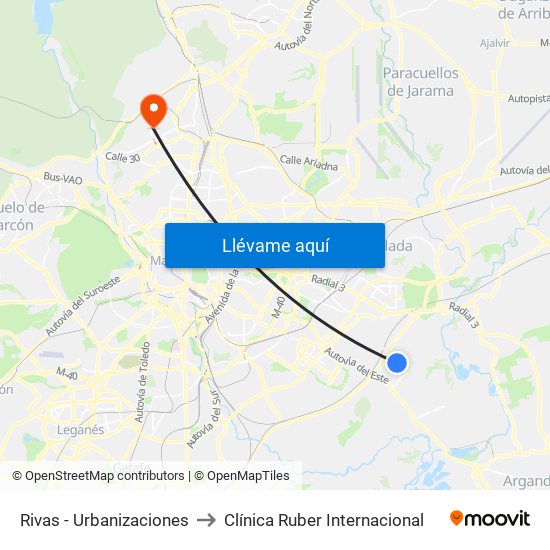 Rivas - Urbanizaciones to Clínica Ruber Internacional map