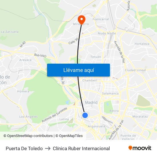 Puerta De Toledo to Clínica Ruber Internacional map