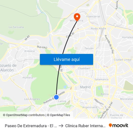 Paseo De Extremadura - El Greco to Clínica Ruber Internacional map