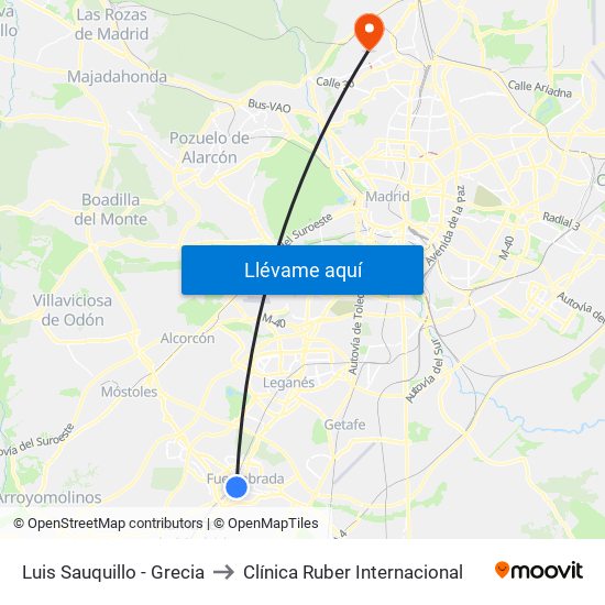 Luis Sauquillo - Grecia to Clínica Ruber Internacional map