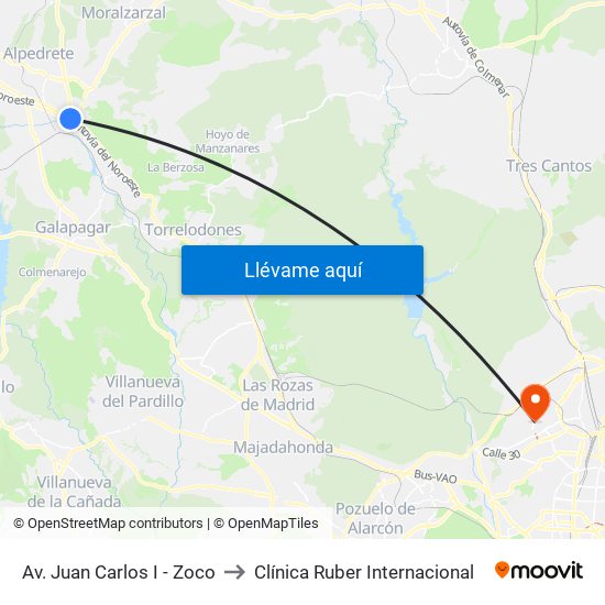 Av. Juan Carlos I - Zoco to Clínica Ruber Internacional map