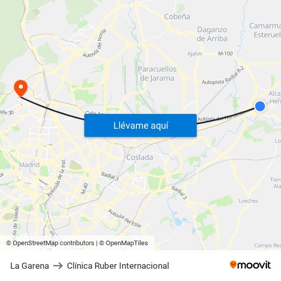 La Garena to Clínica Ruber Internacional map