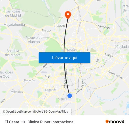 El Casar to Clínica Ruber Internacional map