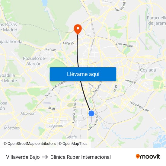 Villaverde Bajo to Clínica Ruber Internacional map