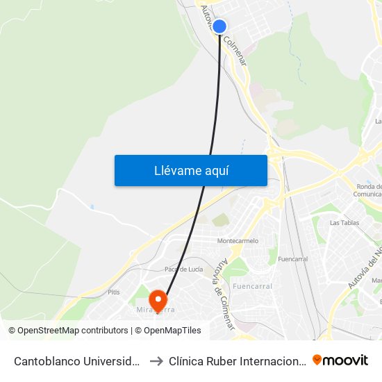 Cantoblanco Universidad to Clínica Ruber Internacional map