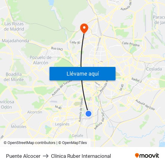 Puente Alcocer to Clínica Ruber Internacional map