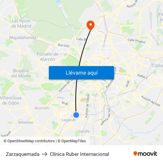 Zarzaquemada to Clínica Ruber Internacional map