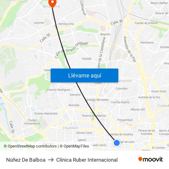 Núñez De Balboa to Clínica Ruber Internacional map