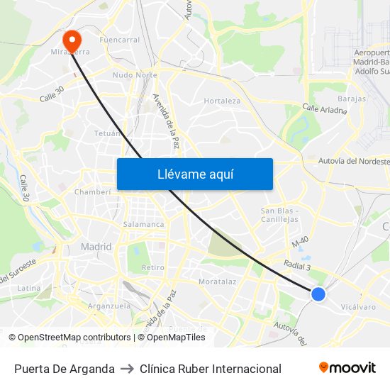 Puerta De Arganda to Clínica Ruber Internacional map