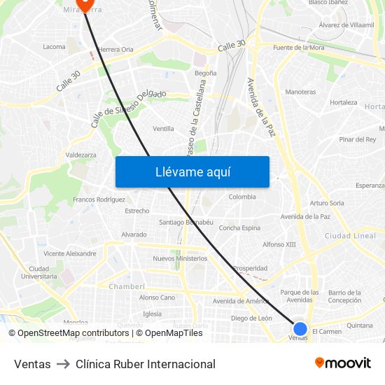Ventas to Clínica Ruber Internacional map