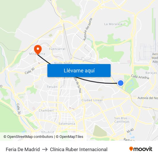 Feria De Madrid to Clínica Ruber Internacional map