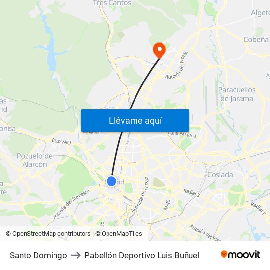 Santo Domingo to Pabellón Deportivo Luis Buñuel map