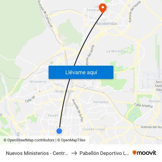 Nuevos Ministerios - Centro Comercial to Pabellón Deportivo Luis Buñuel map
