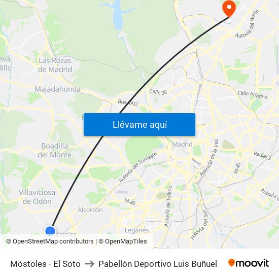 Móstoles - El Soto to Pabellón Deportivo Luis Buñuel map