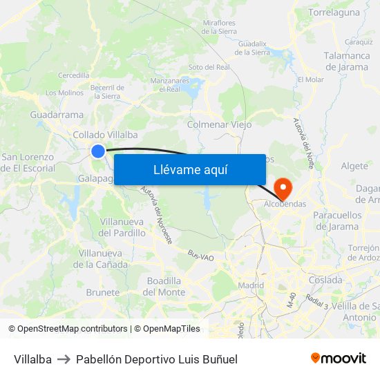 Villalba to Pabellón Deportivo Luis Buñuel map