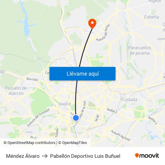 Méndez Álvaro to Pabellón Deportivo Luis Buñuel map