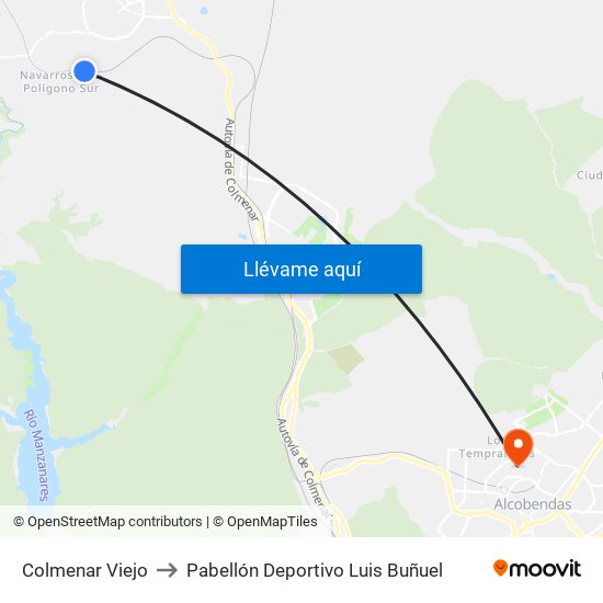 Colmenar Viejo to Pabellón Deportivo Luis Buñuel map