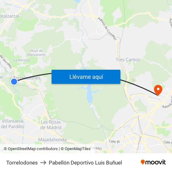 Torrelodones to Pabellón Deportivo Luis Buñuel map