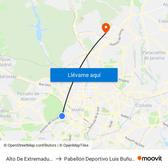 Alto De Extremadura to Pabellón Deportivo Luis Buñuel map