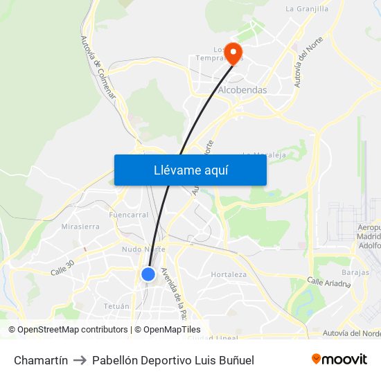 Chamartín to Pabellón Deportivo Luis Buñuel map