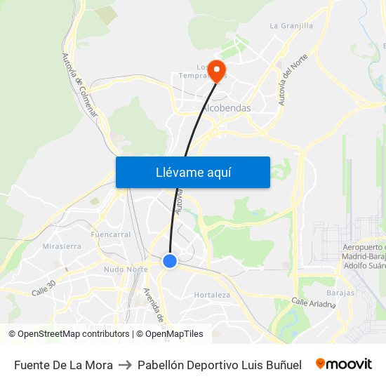 Fuente De La Mora to Pabellón Deportivo Luis Buñuel map