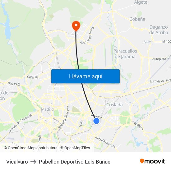 Vicálvaro to Pabellón Deportivo Luis Buñuel map