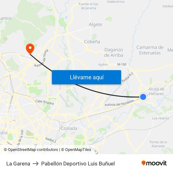 La Garena to Pabellón Deportivo Luis Buñuel map