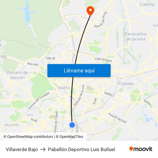 Villaverde Bajo to Pabellón Deportivo Luis Buñuel map