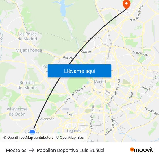 Móstoles to Pabellón Deportivo Luis Buñuel map