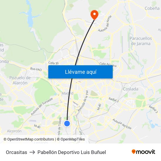 Orcasitas to Pabellón Deportivo Luis Buñuel map