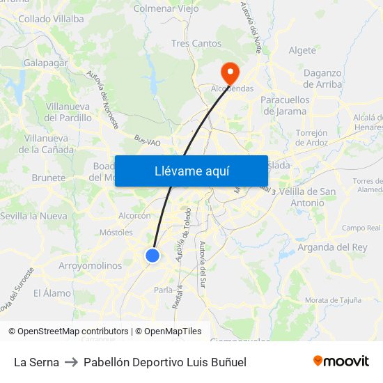 La Serna to Pabellón Deportivo Luis Buñuel map