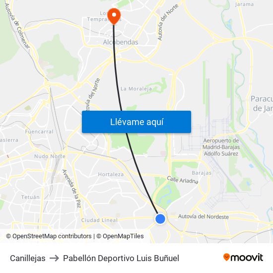 Canillejas to Pabellón Deportivo Luis Buñuel map