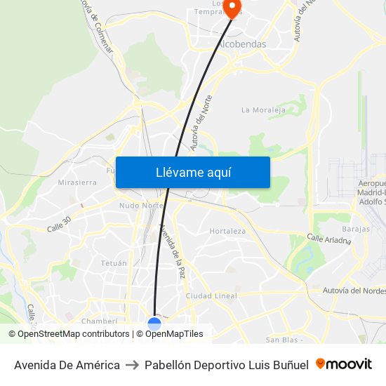 Avenida De América to Pabellón Deportivo Luis Buñuel map