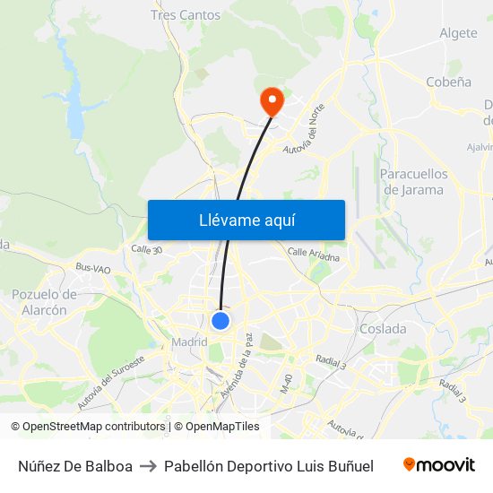 Núñez De Balboa to Pabellón Deportivo Luis Buñuel map