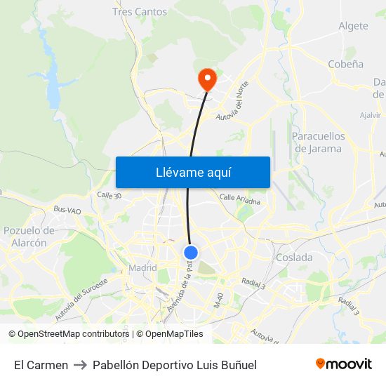 El Carmen to Pabellón Deportivo Luis Buñuel map