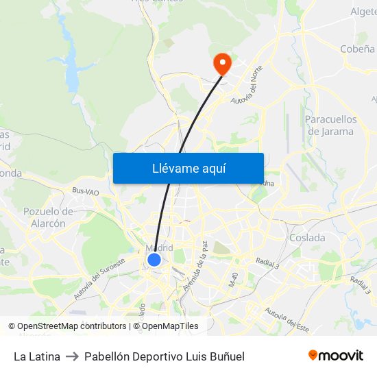 La Latina to Pabellón Deportivo Luis Buñuel map