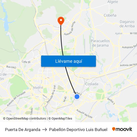 Puerta De Arganda to Pabellón Deportivo Luis Buñuel map