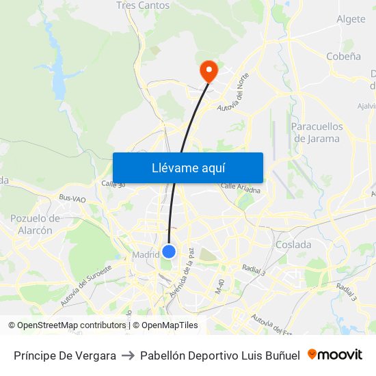 Príncipe De Vergara to Pabellón Deportivo Luis Buñuel map