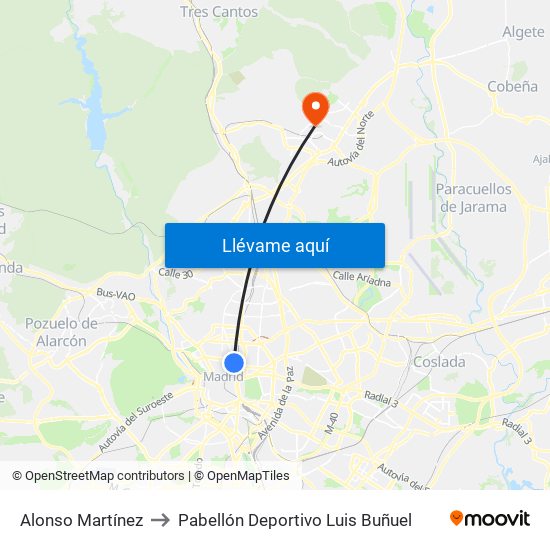 Alonso Martínez to Pabellón Deportivo Luis Buñuel map