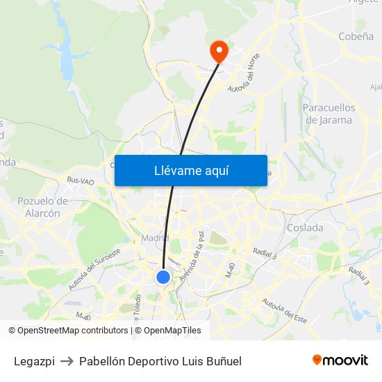 Legazpi to Pabellón Deportivo Luis Buñuel map