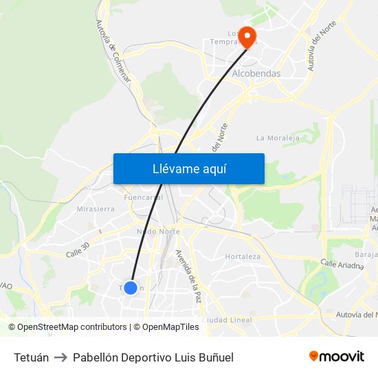 Tetuán to Pabellón Deportivo Luis Buñuel map