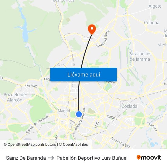 Sainz De Baranda to Pabellón Deportivo Luis Buñuel map