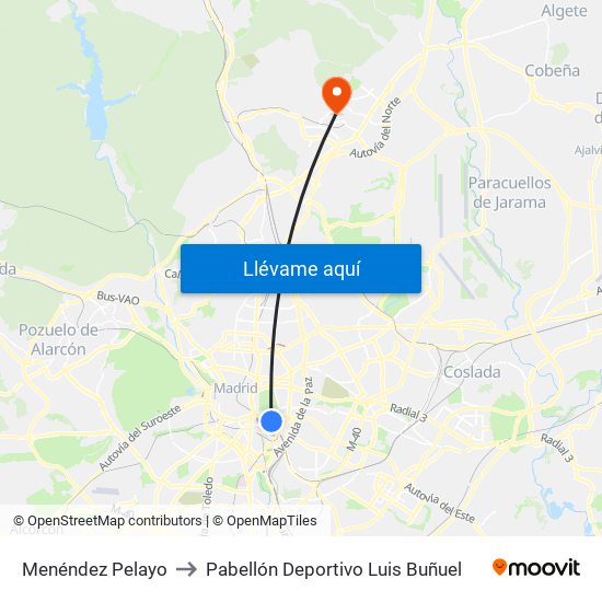 Menéndez Pelayo to Pabellón Deportivo Luis Buñuel map