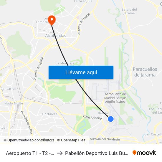 Aeropuerto T1 - T2 - T3 to Pabellón Deportivo Luis Buñuel map