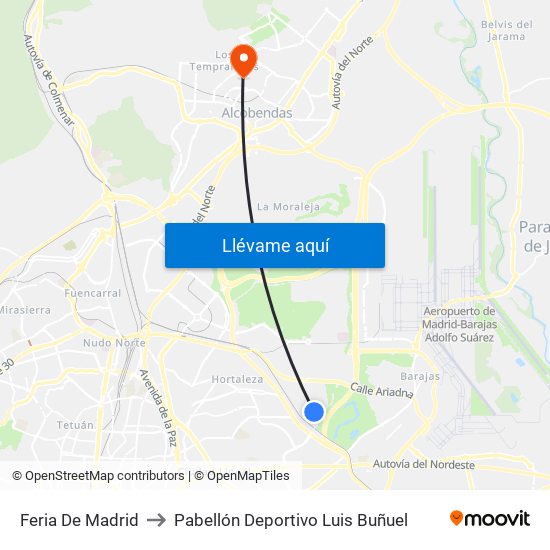 Feria De Madrid to Pabellón Deportivo Luis Buñuel map
