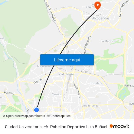 Ciudad Universitaria to Pabellón Deportivo Luis Buñuel map