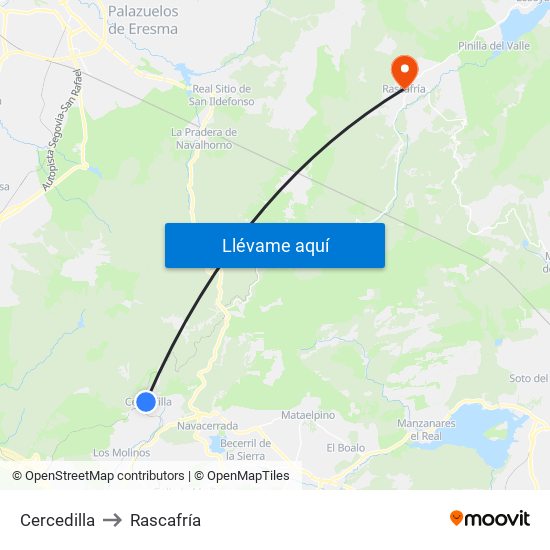 Cercedilla to Rascafría map