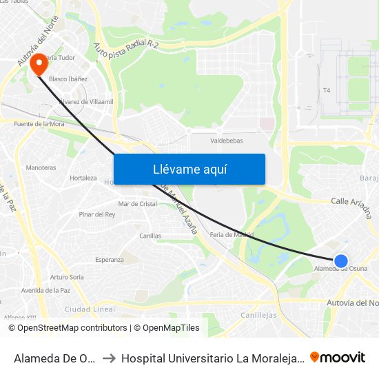 Alameda De Osuna to Hospital Universitario La Moraleja Sanitas map