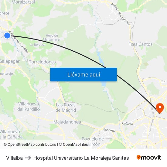 Villalba to Hospital Universitario La Moraleja Sanitas map