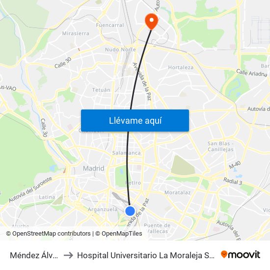 Méndez Álvaro to Hospital Universitario La Moraleja Sanitas map